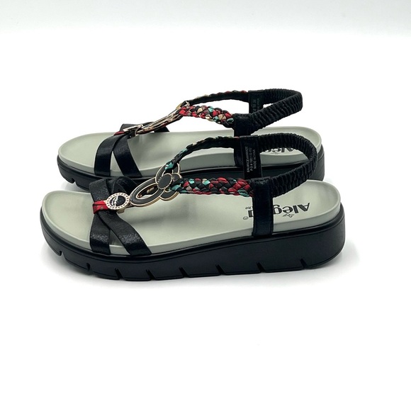 Alegria Roz Sandals Women’s Sz 8 Black Multi Color Vegan Comfort Platform Wedge - Picture 6 of 10